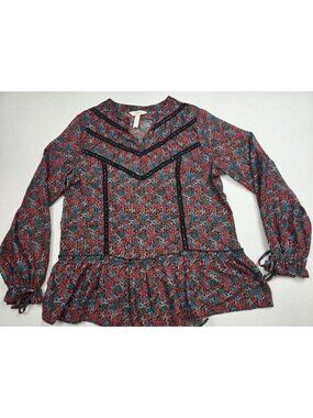 Matilda Jane Womens Floral Long Sleeve Boho Peasant Top Size Small